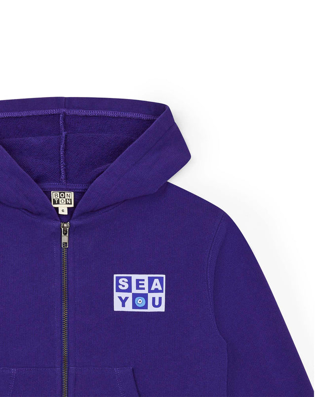 Sweatshirt has Hood Zipped - Saxo Blue organic cotton - Image alternative