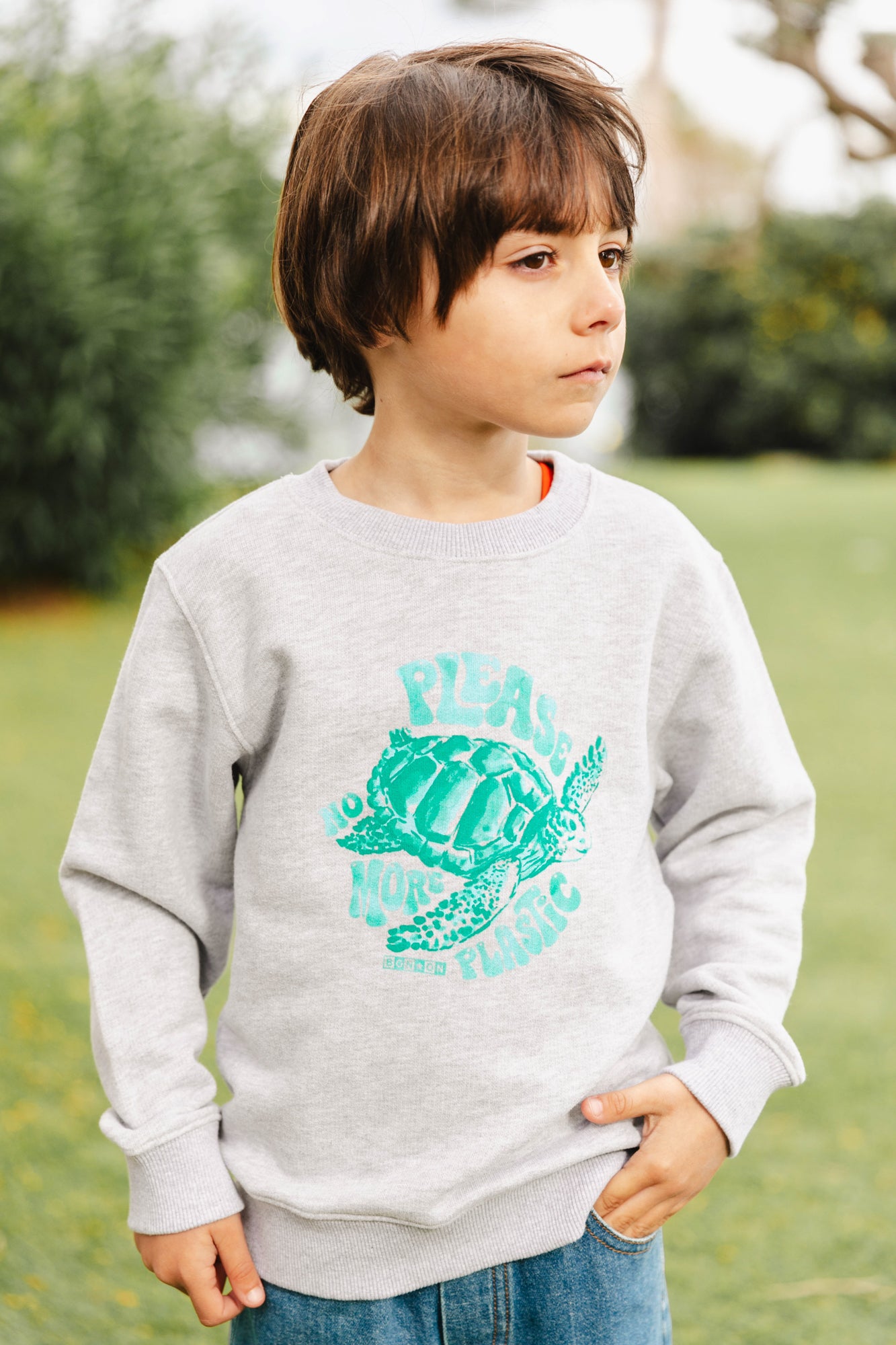 Sweatshirt - smile Grey Fleece cotton Print tortoise