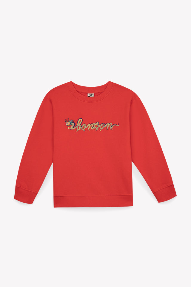 Sweatshirt - smile Red Fleece cotton Print dragon - Image principale