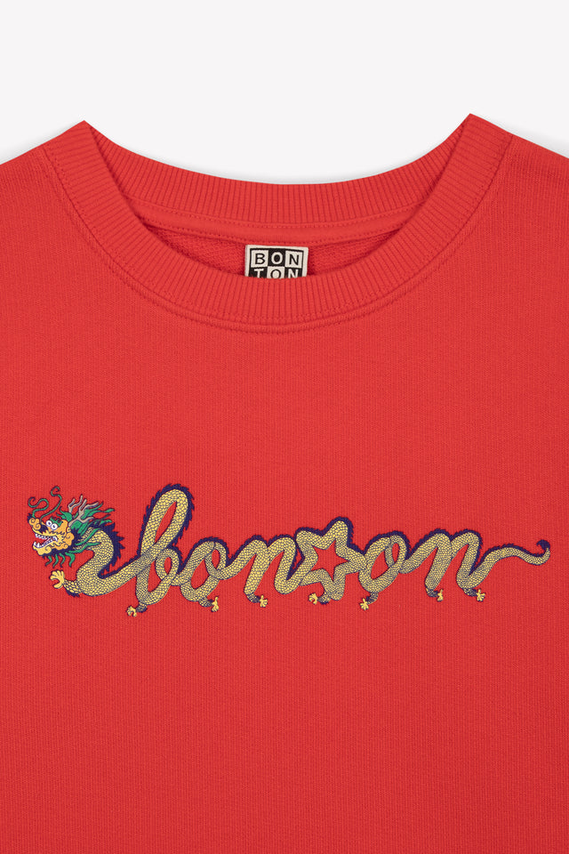 Sweatshirt - smile Red Fleece cotton Print dragon - Image alternative