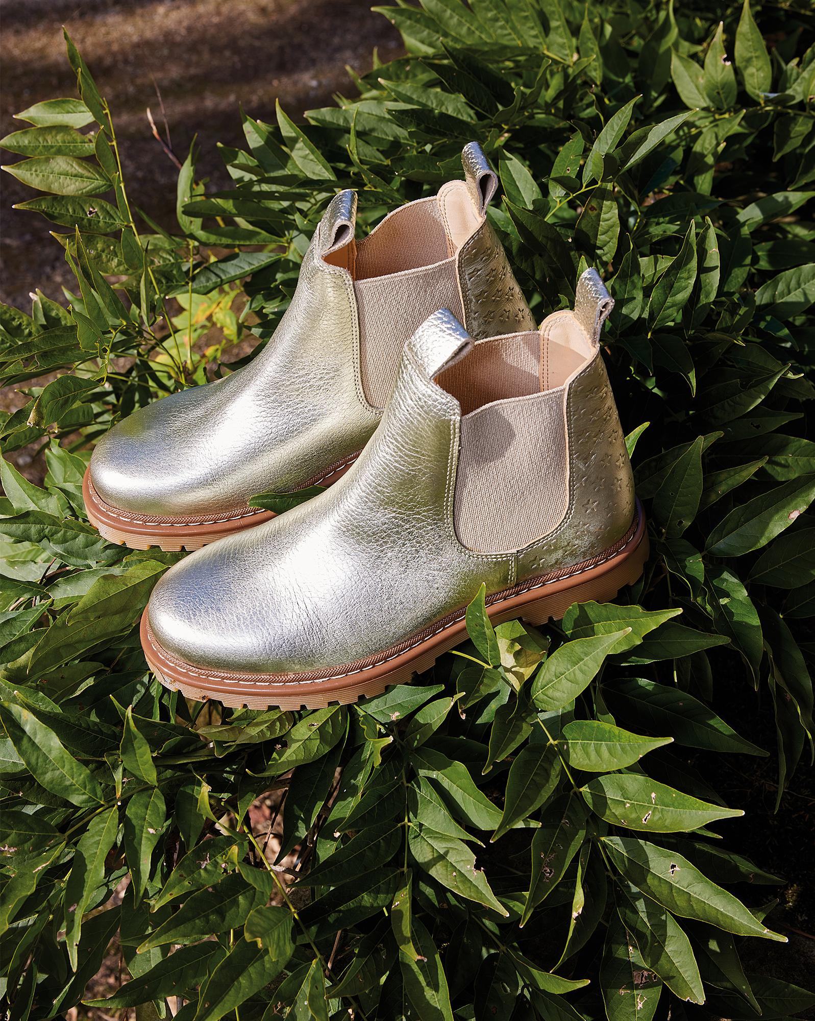 BONTONxANGULUS Bottines Chelsea dorées en cuir