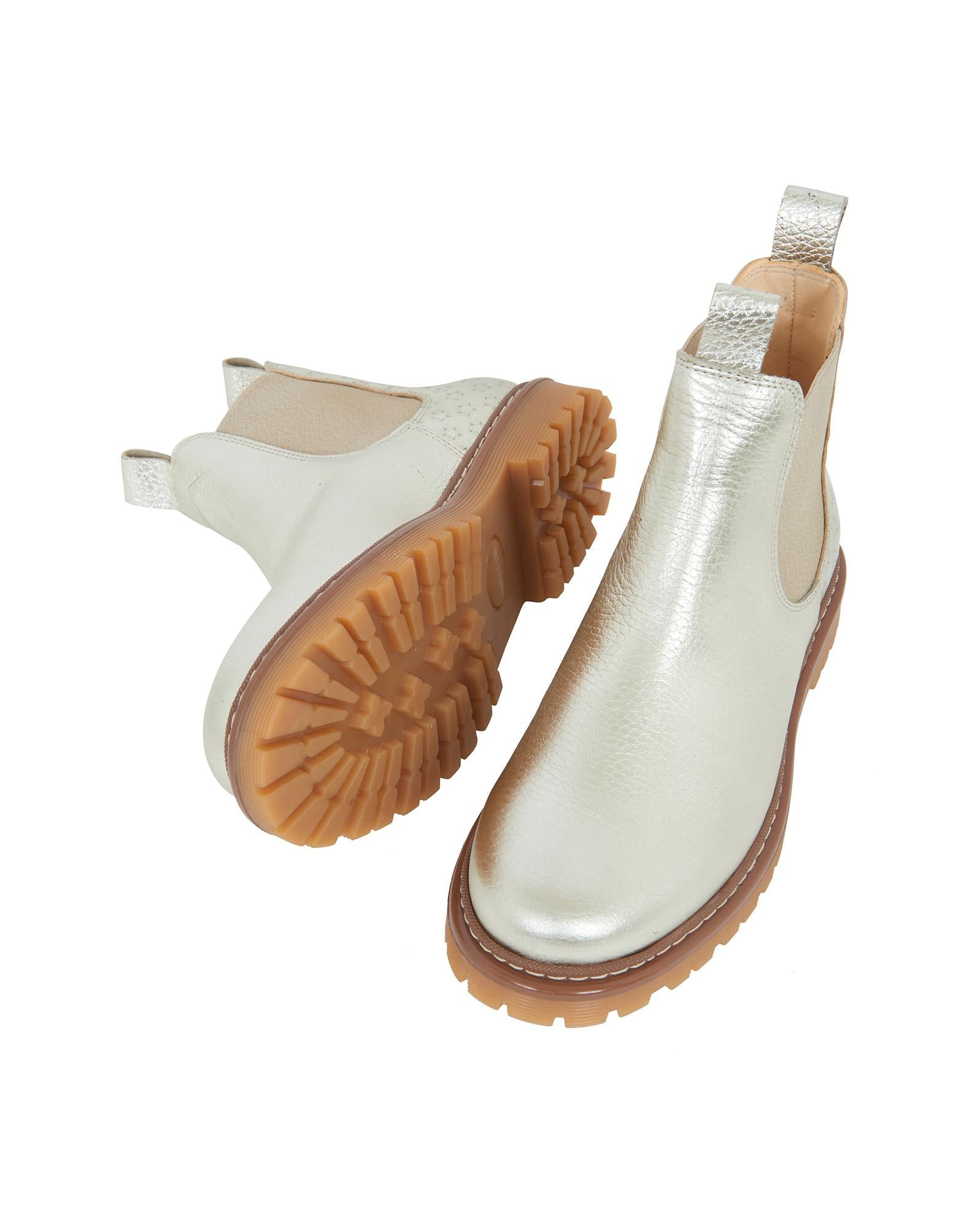 BONTONxANGULUS Bottines Chelsea dorées en cuir