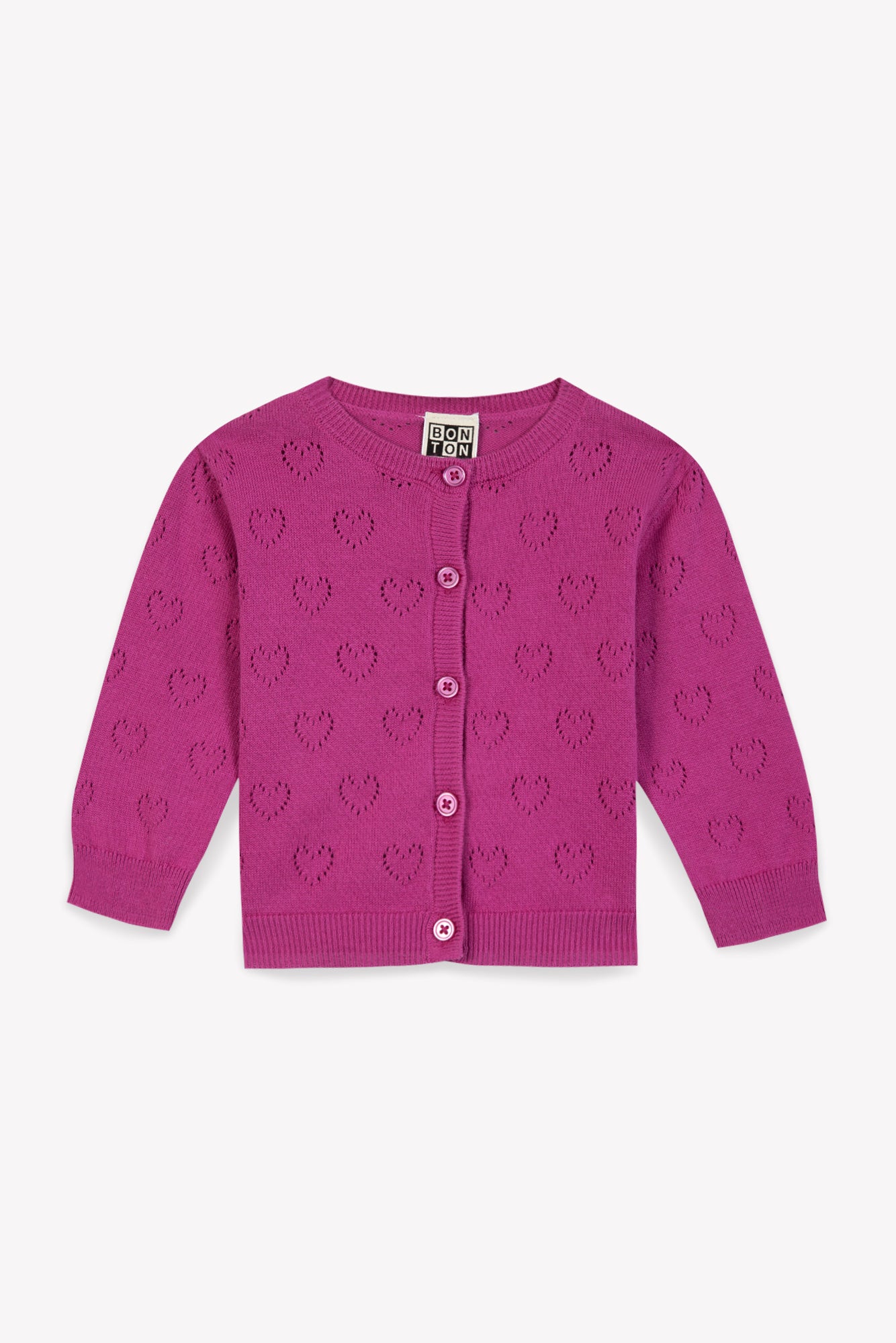 Cardigan - Lilet fuschia Bébé maille coton ajourée