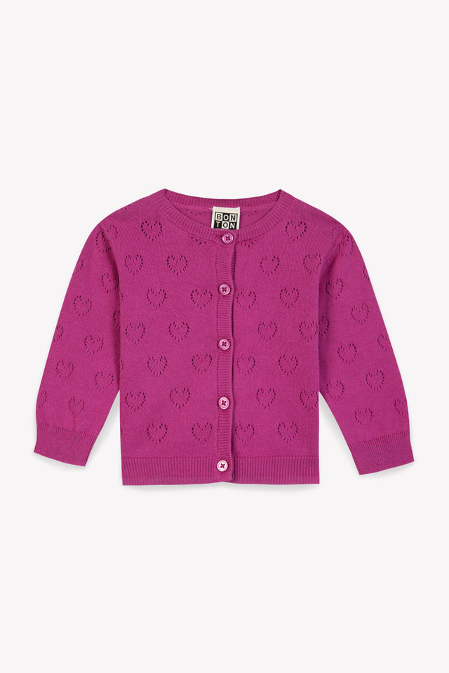 Cardigan - Lilet fuschia Bébé maille coton ajourée - Image principale