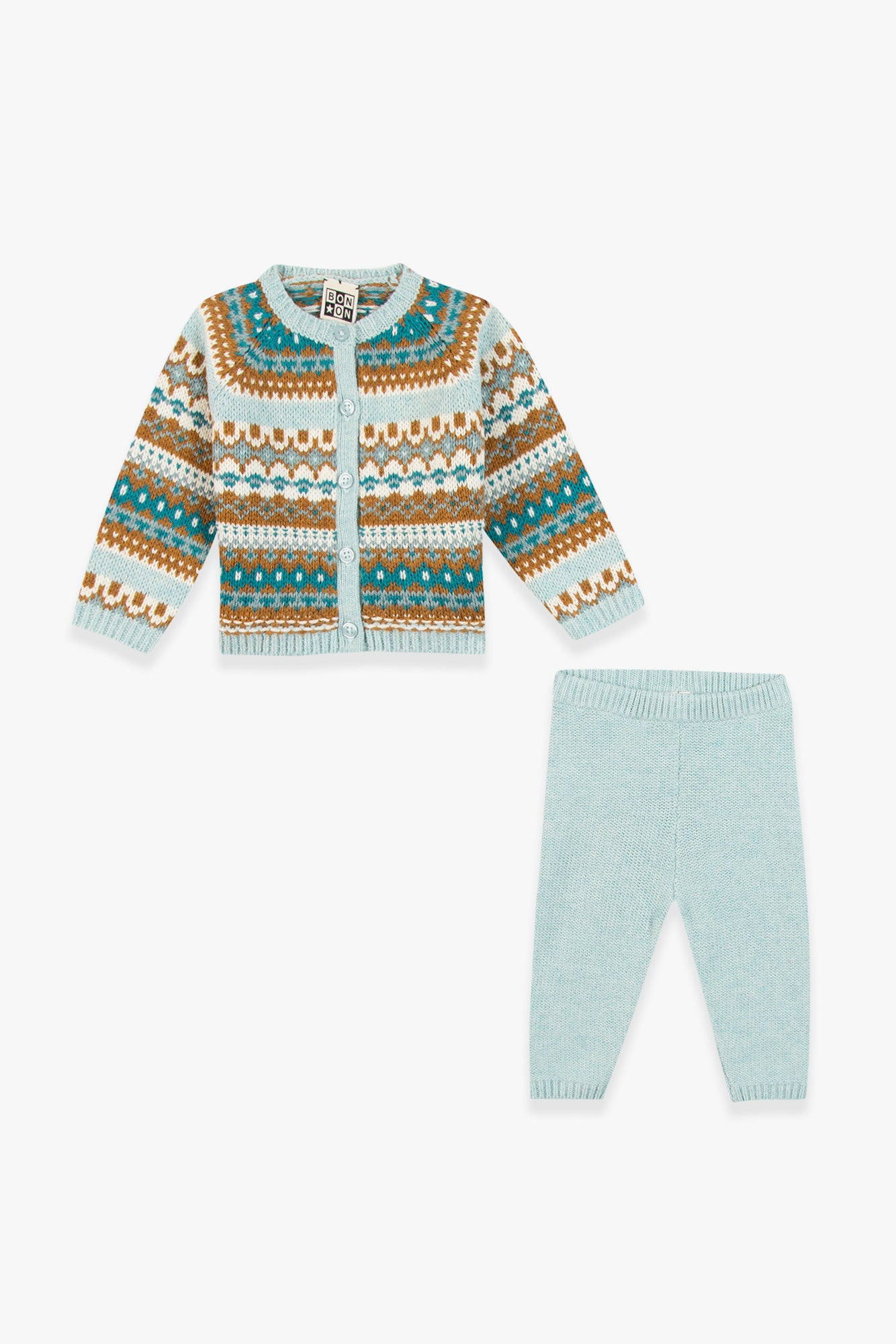 Ensemble - Toudou tricot jacquard aqua