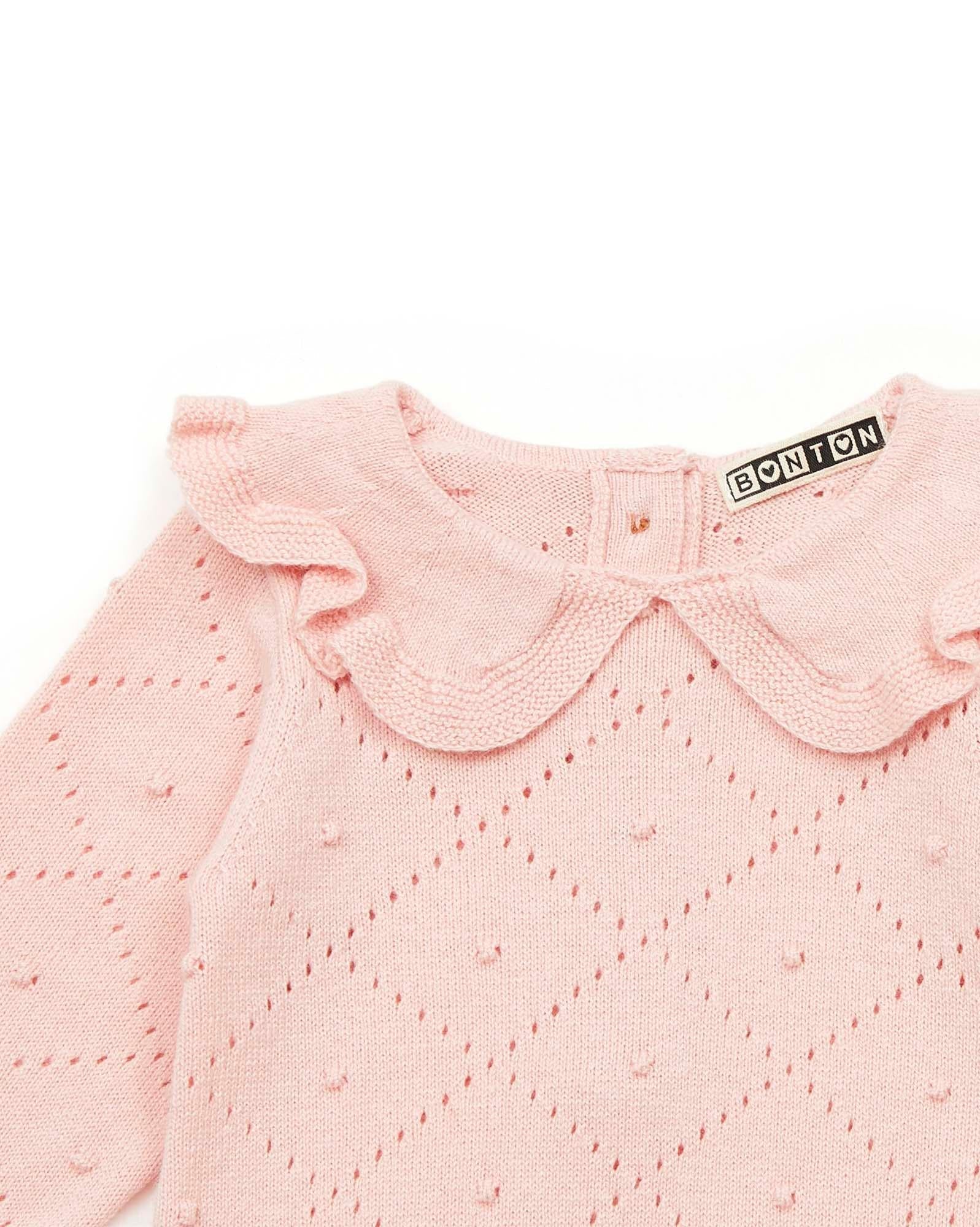 Combinaison rose Bébé en tricot ajouré