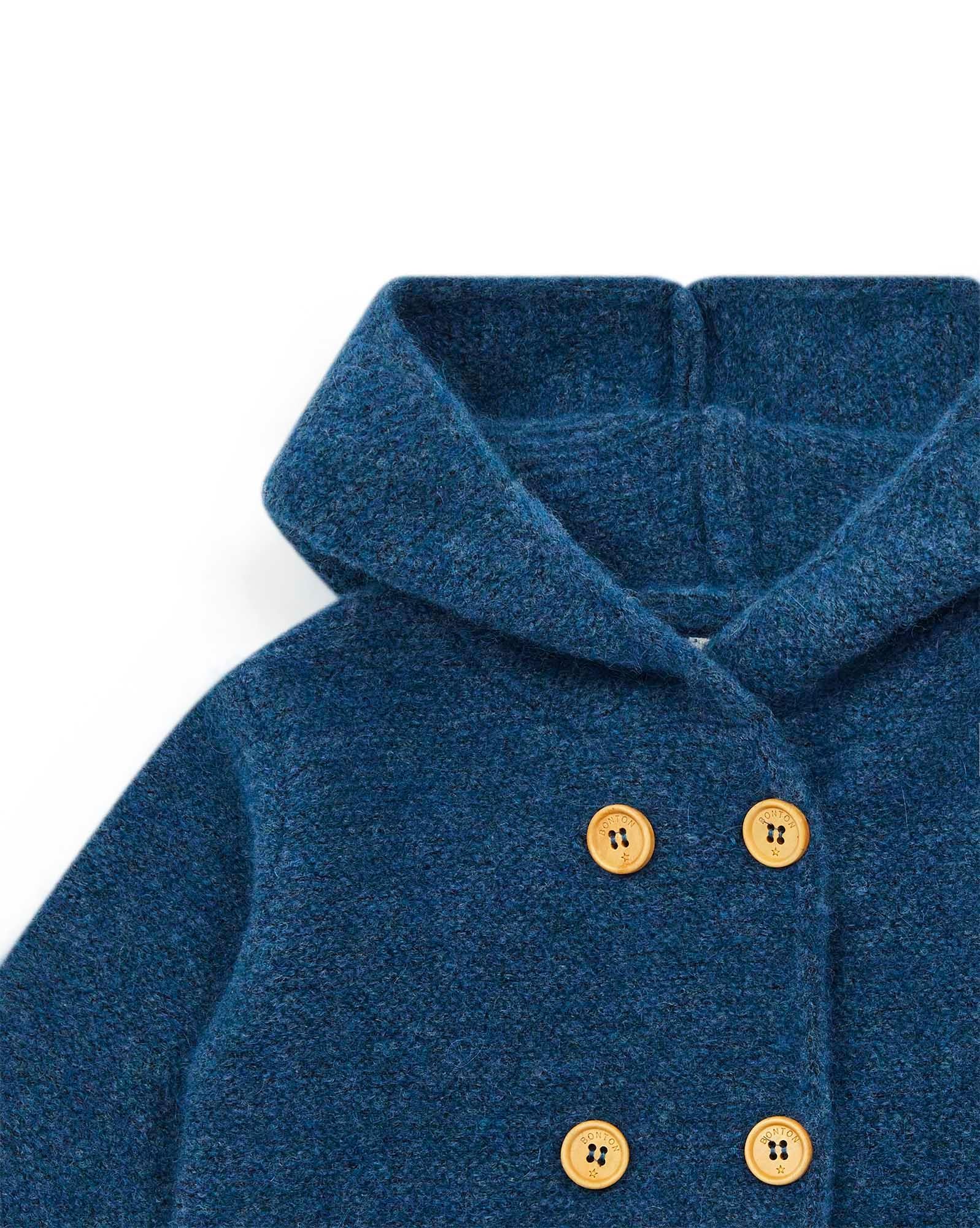 Manteau Miro bleu Bébé en tricot point mousse