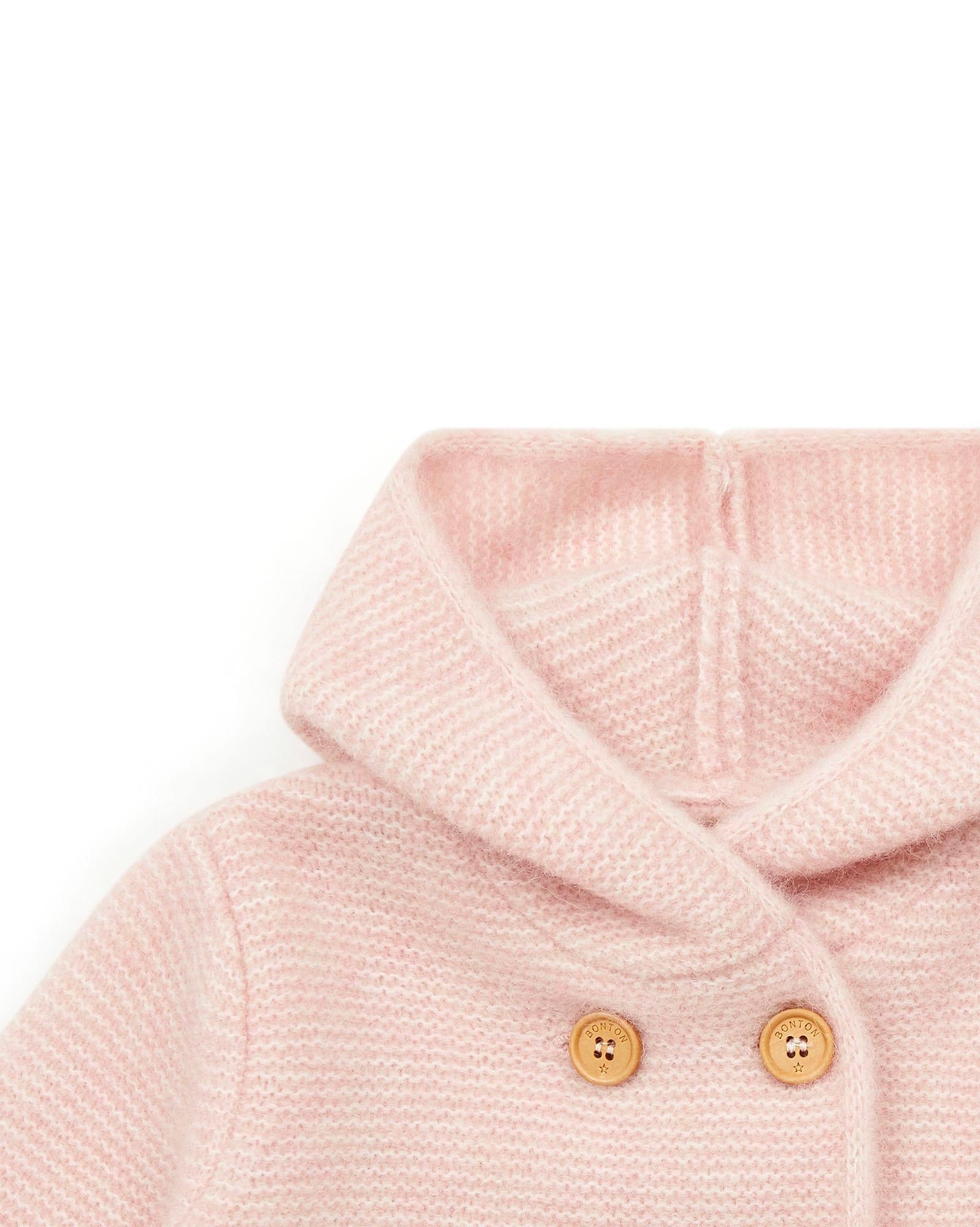 Manteau Miro rose Bébé en tricot point mousse