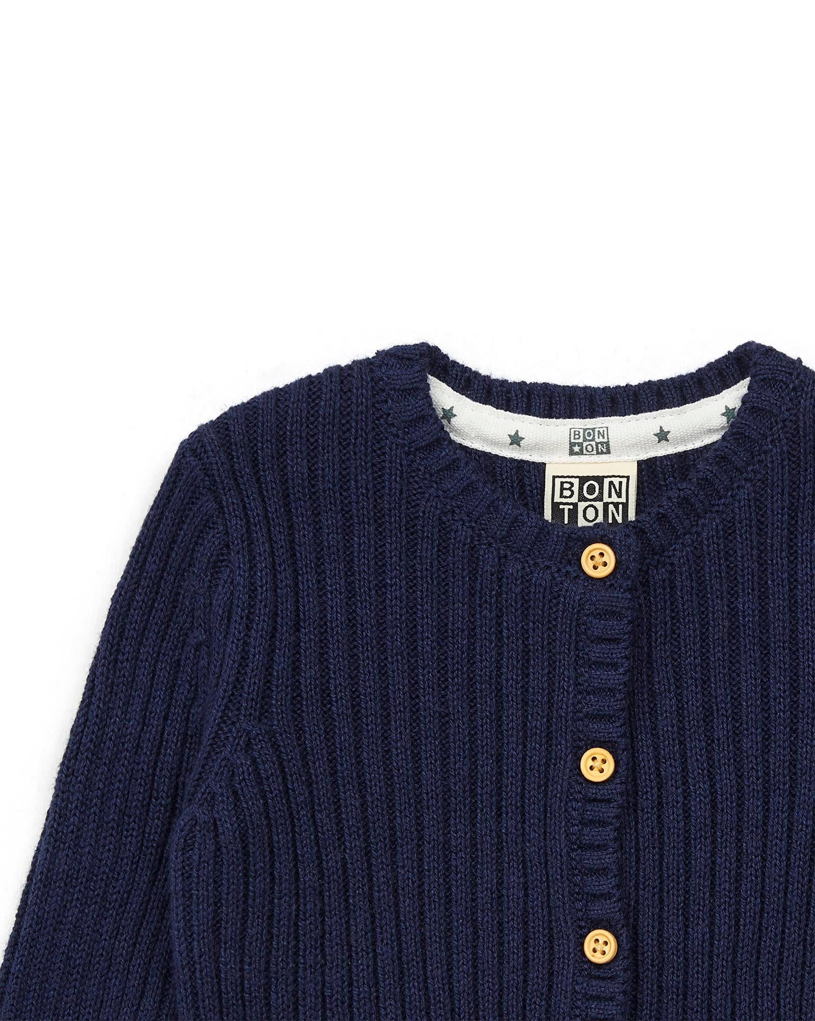 Cardigan Mouton bleu Bébé à côtes