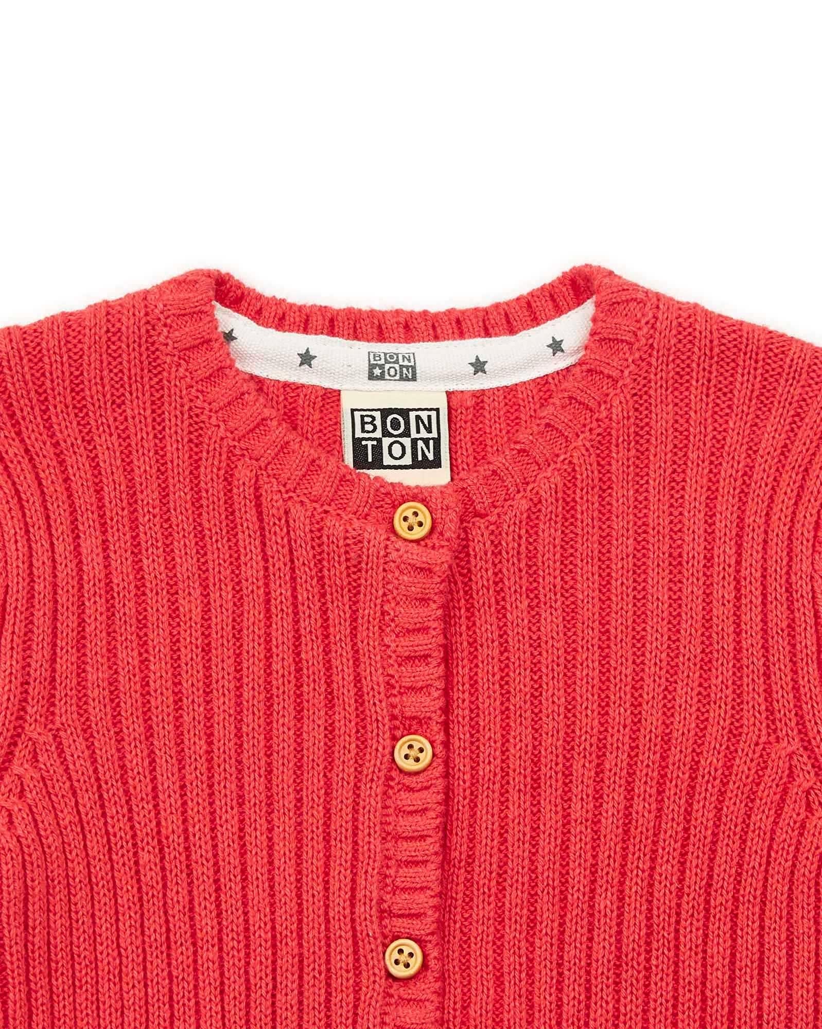 Cardigan Mouton rose Bébé à côtes