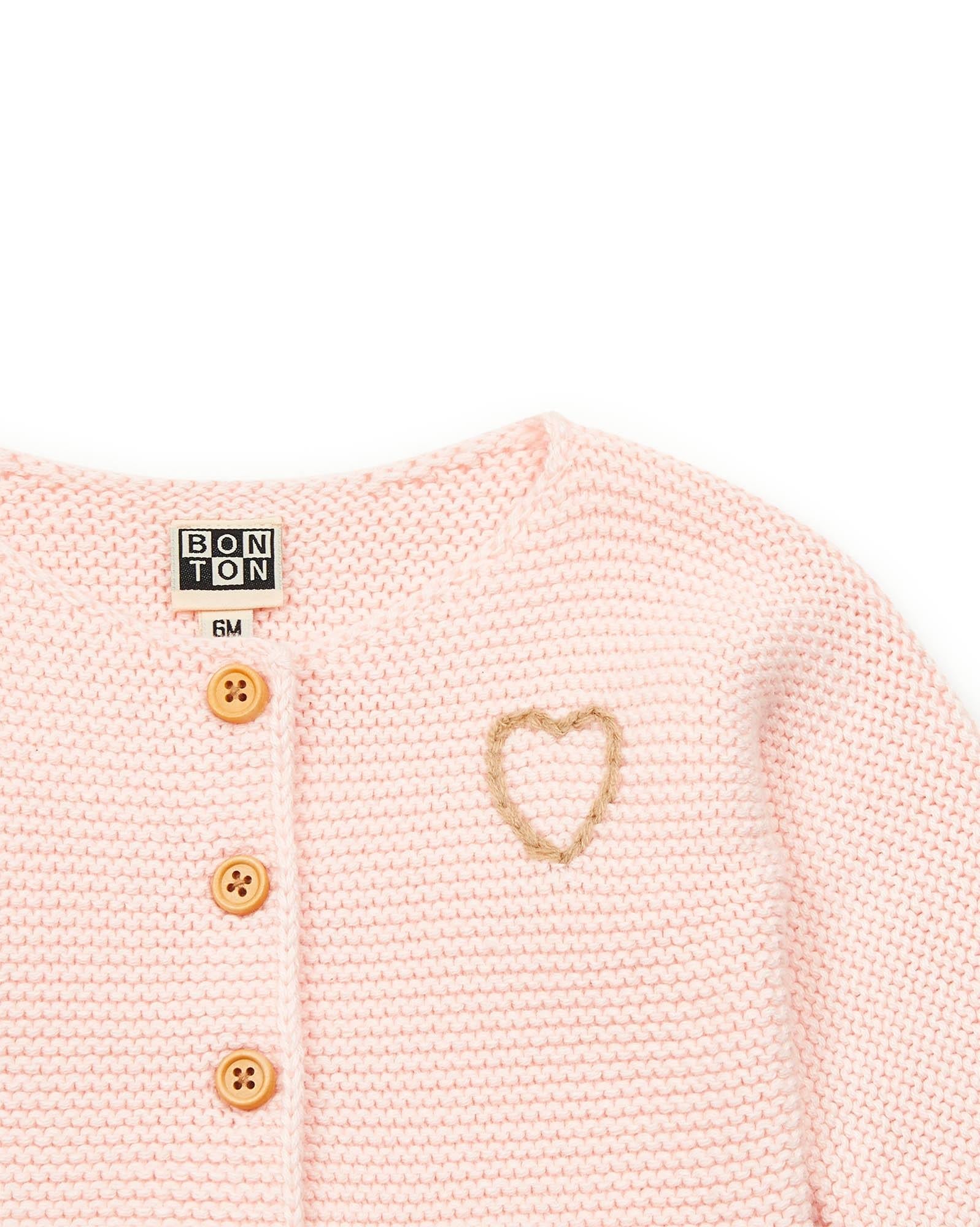 Cardigan Timousse rose Bébé en laine et coton
