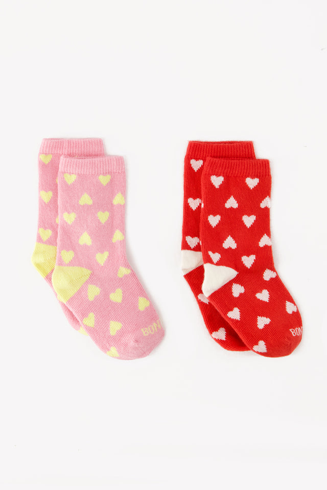 Lot 2 Chaussettes - rouges/roses Bébé jacquard coeur - Image principale