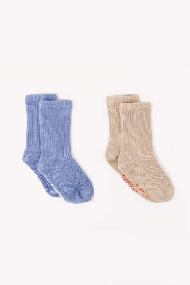 Lot 2 Chaussettes - Côtes beiges/bleues Bébé - Image principale