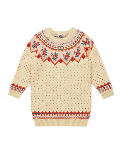 Dress Sweater Beige in jacquard knitting