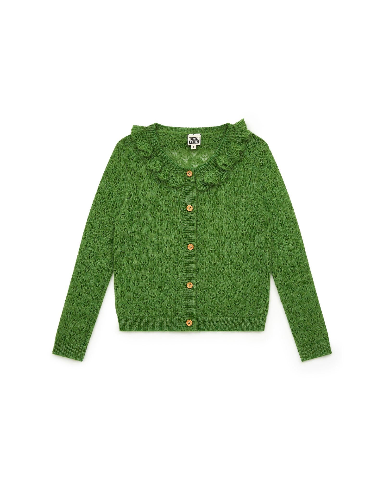 Cardigan Corolle vert en tricot ajouré