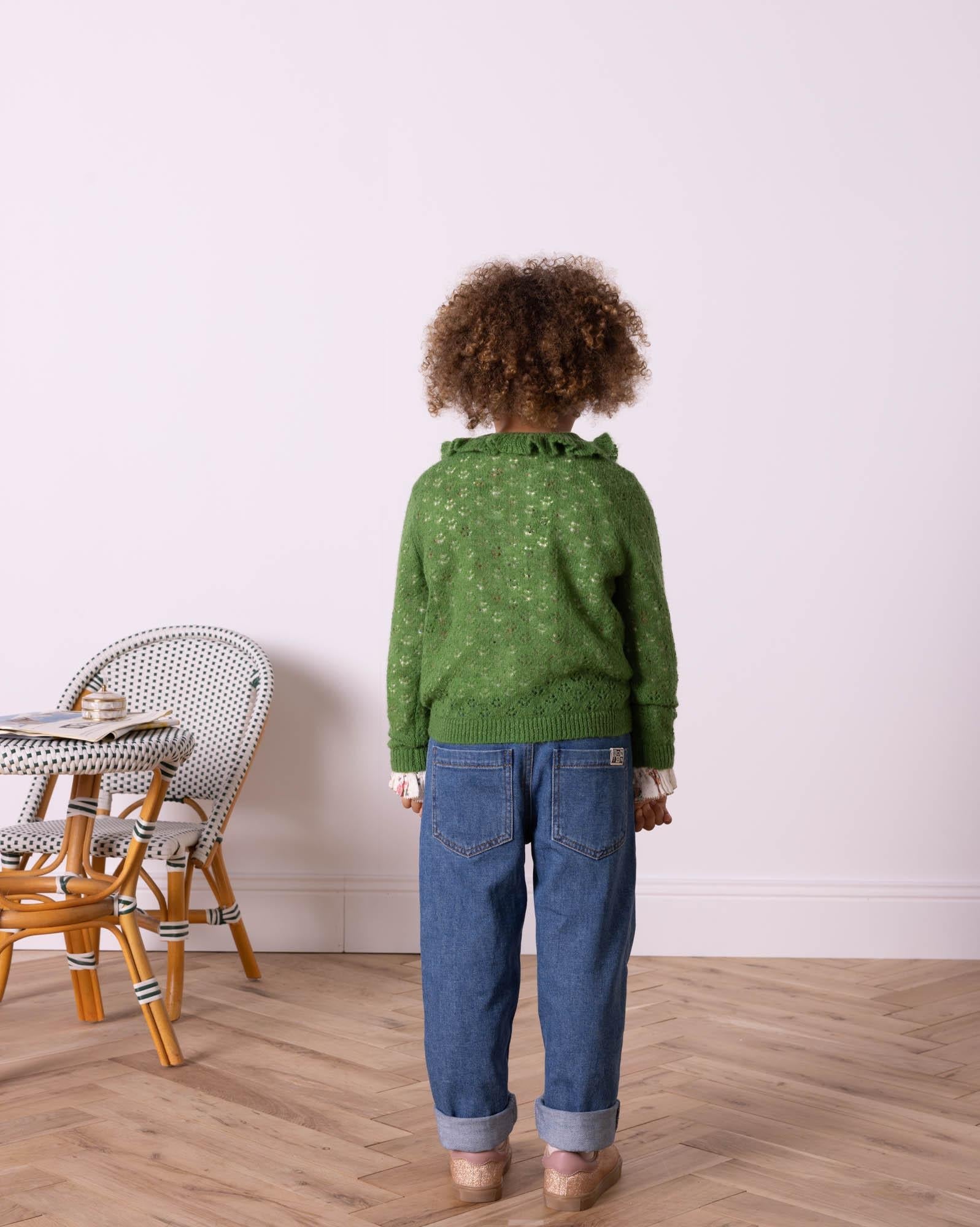 Cardigan Corolle vert en tricot ajouré