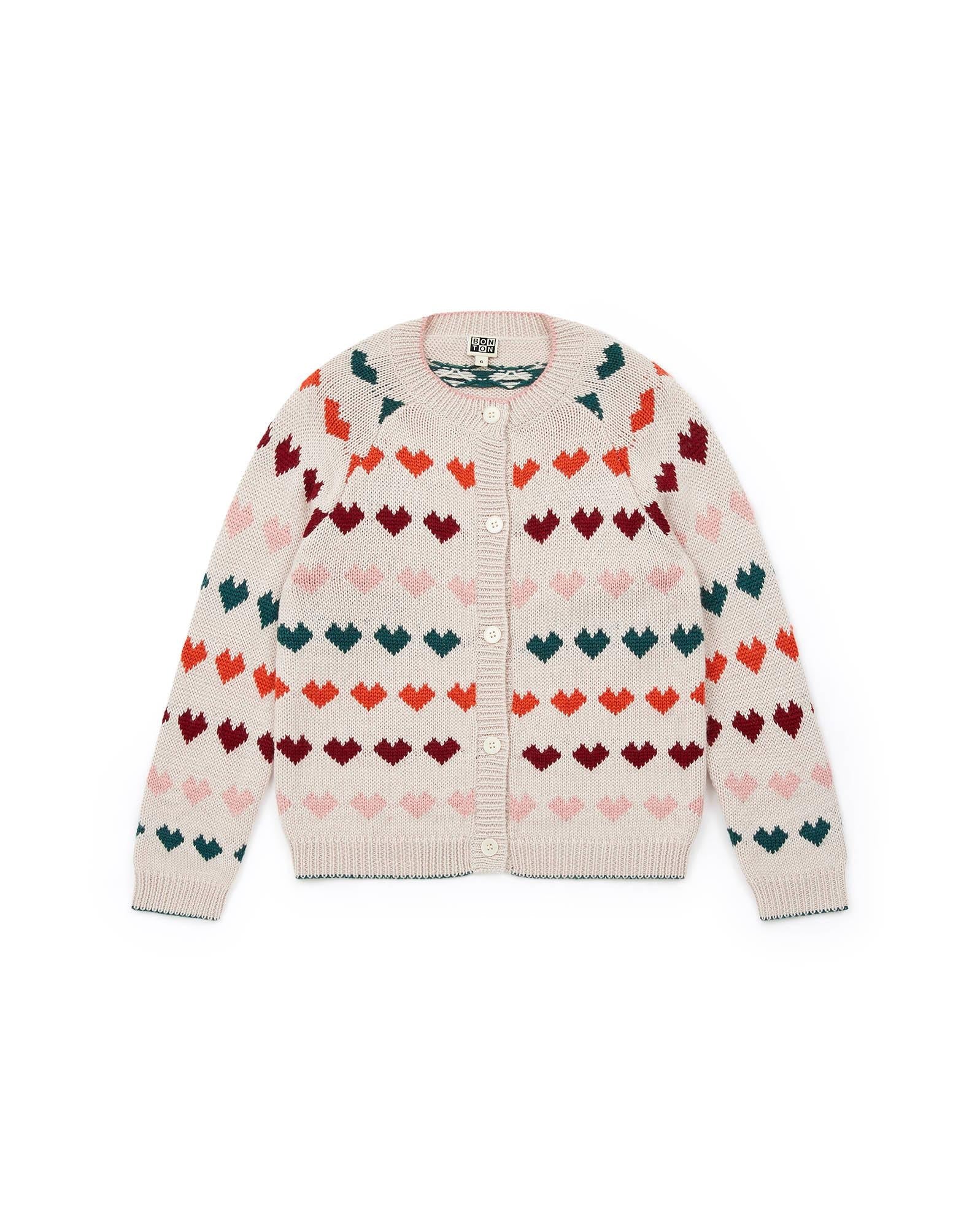 Cardigan beige en tricot jacquard