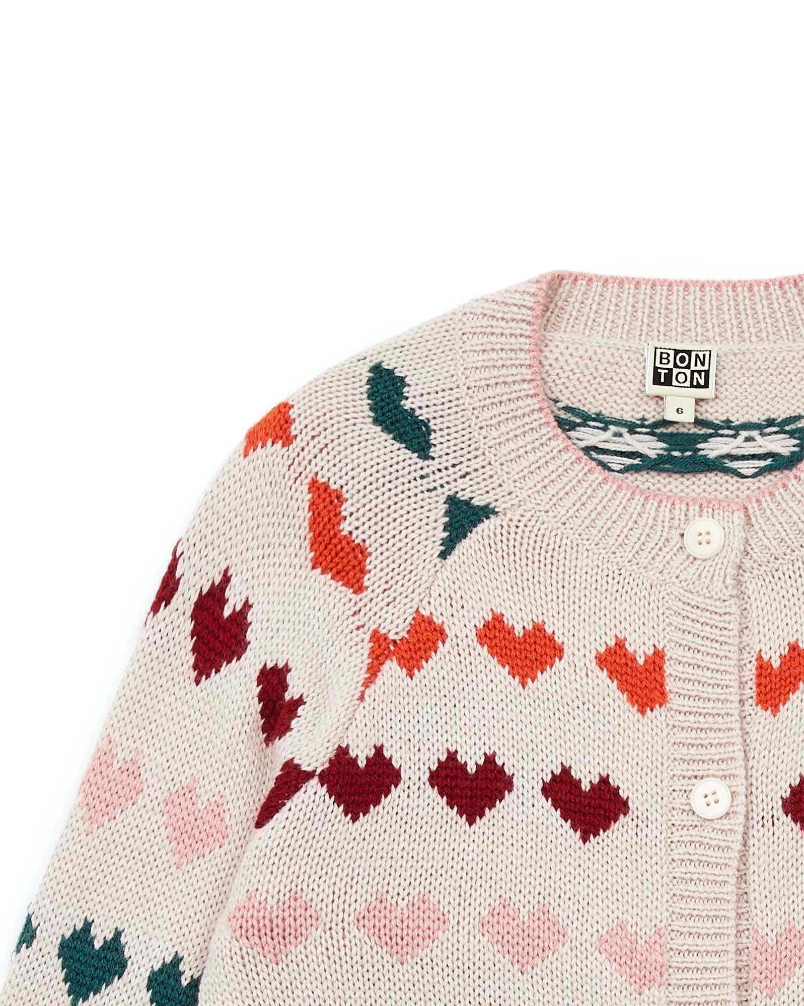Cardigan beige en tricot jacquard