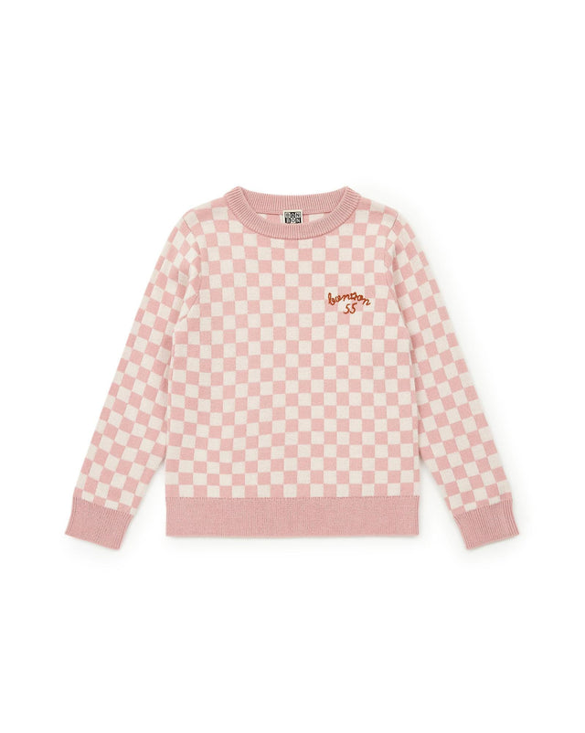 Pull - damier rose en tricot jacquard - Image alternative