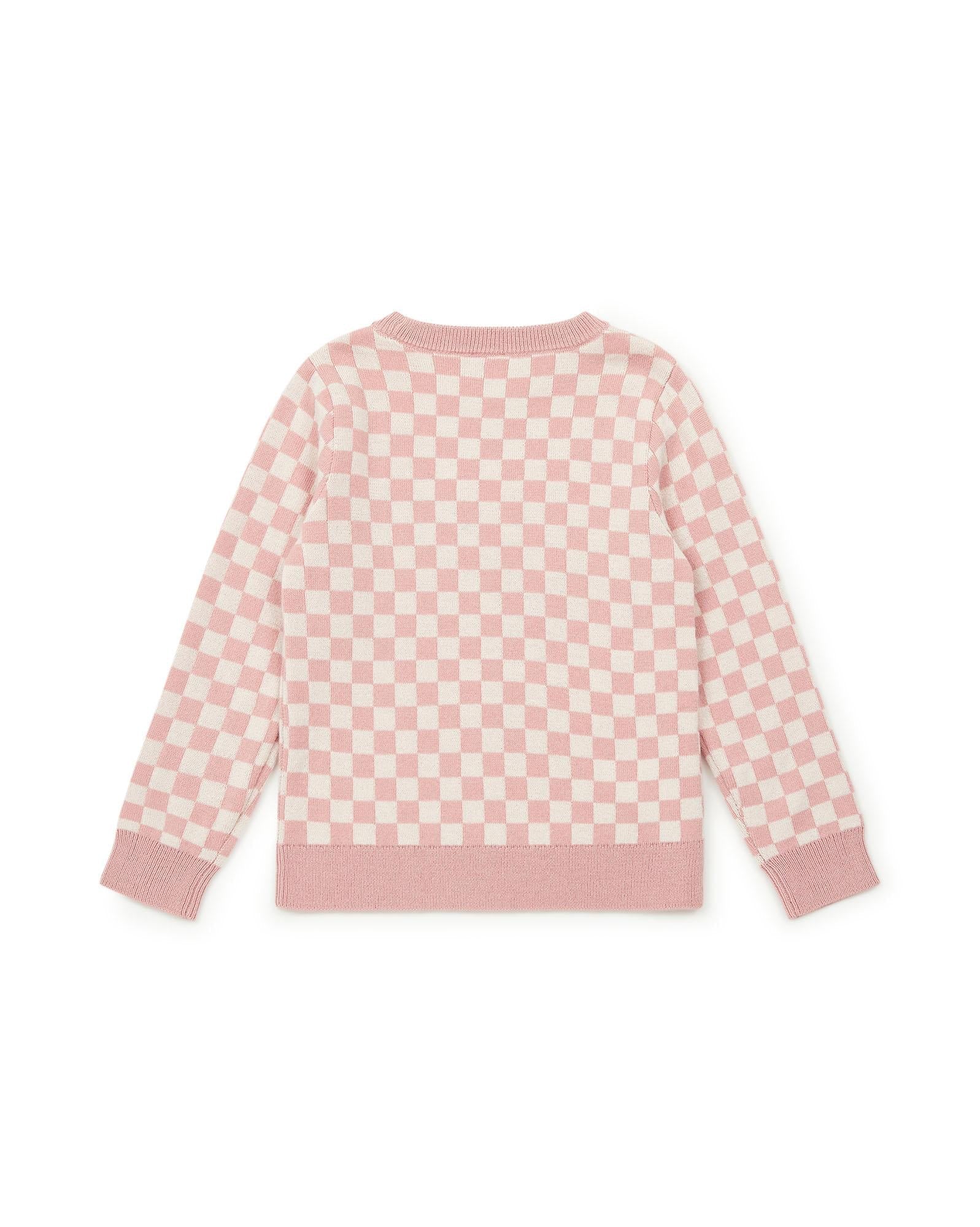Pull damier rose en tricot jacquard