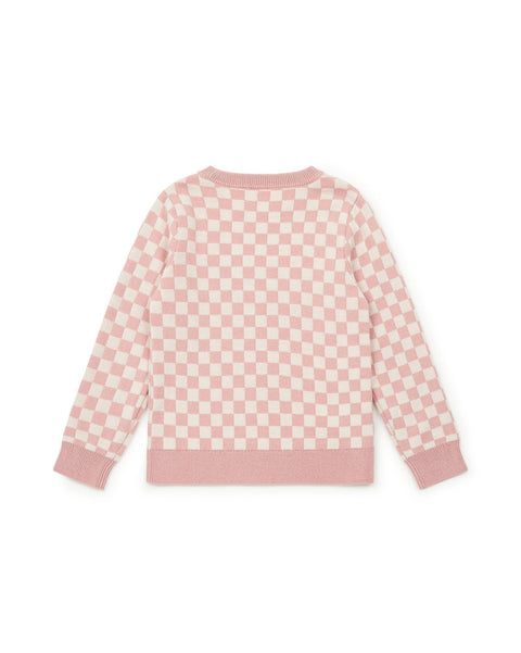 Sweater - checkerboard Pink in jacquard knitting - Image principale