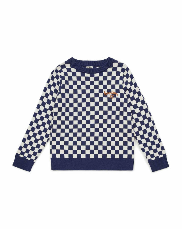 Sweater - checkerboard Blue in jacquard knitting - Image principale