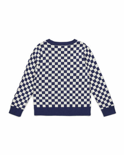 Sweater checkerboard Blue in jacquard knitting