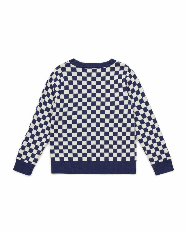 Pull - damier bleu en tricot jacquard - Image alternative