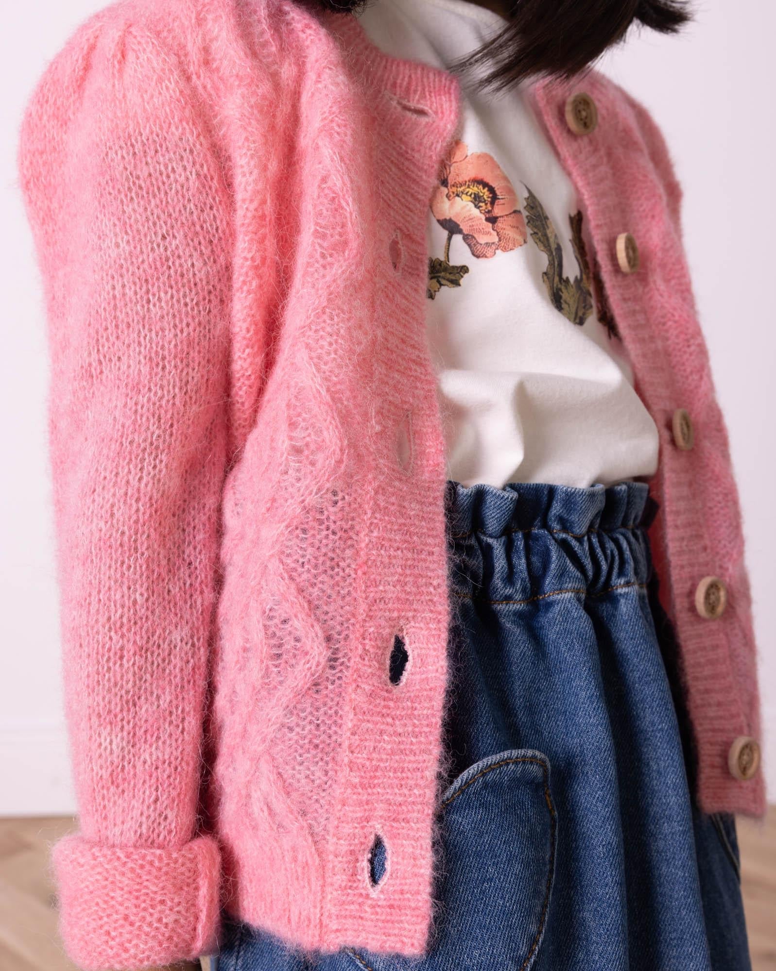 Cardigan Bernard rose en tricot