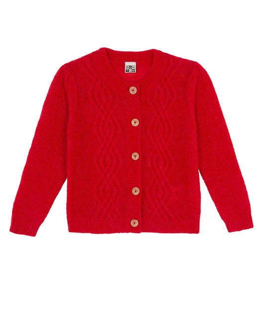 Cardigan Bernard rouge en tricot torsadé