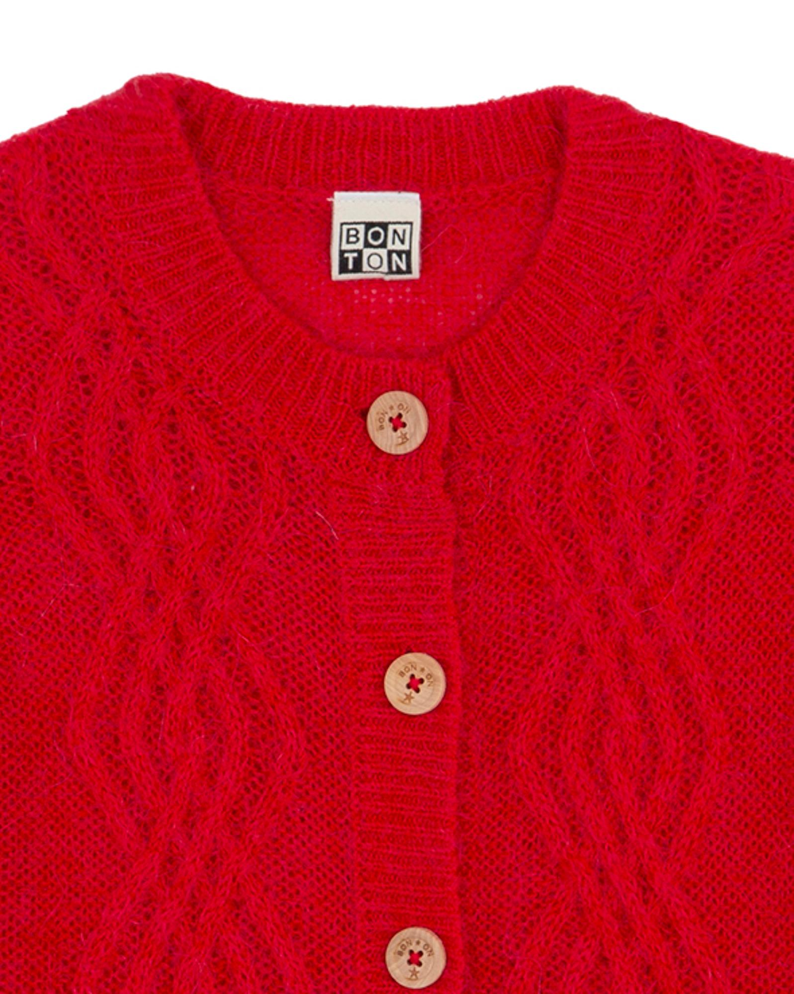 Cardigan Bernard rouge en tricot torsadé