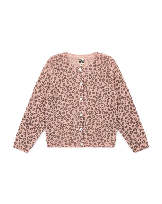 Cardigan Pink Girl knitted Print leopard