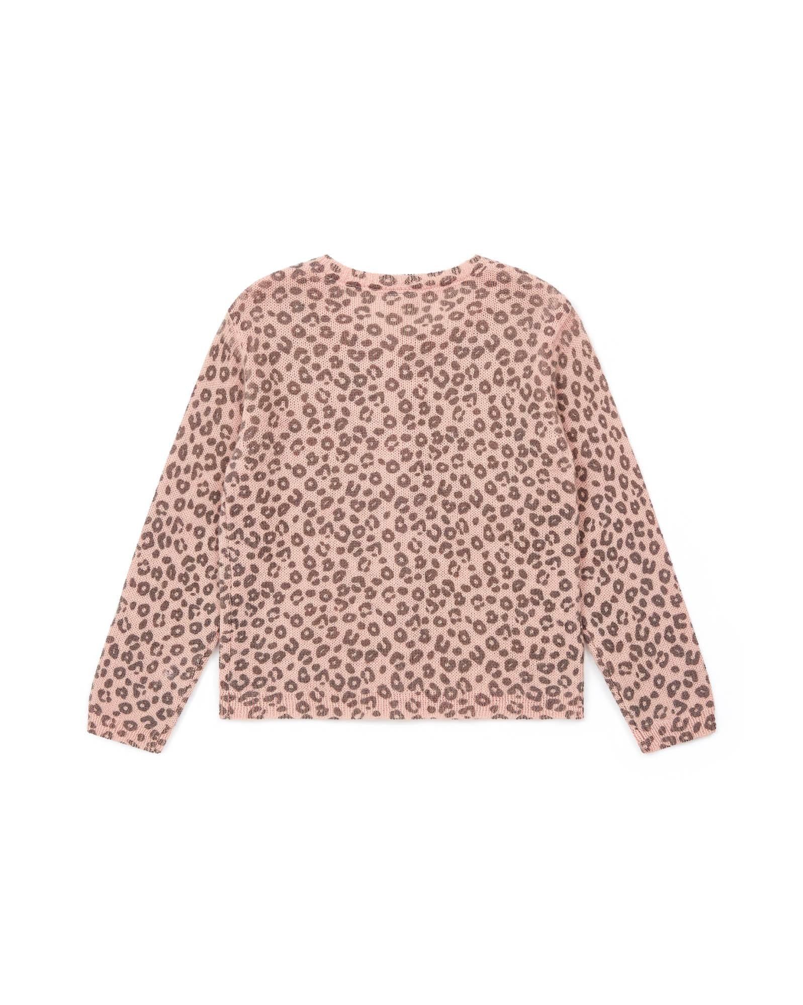 Cardigan rose Fille en tricot imprimé léopard