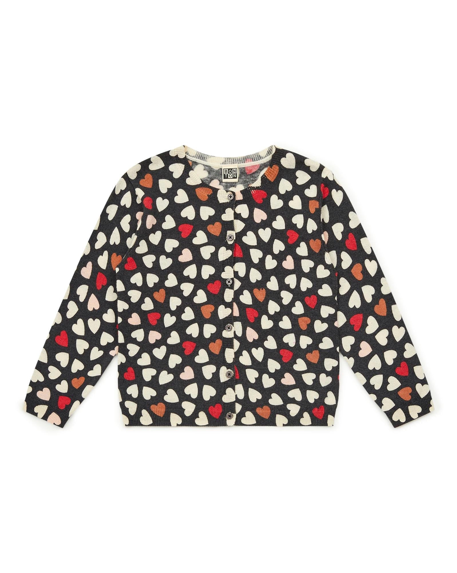 Cardigan noir en tricot imprimé