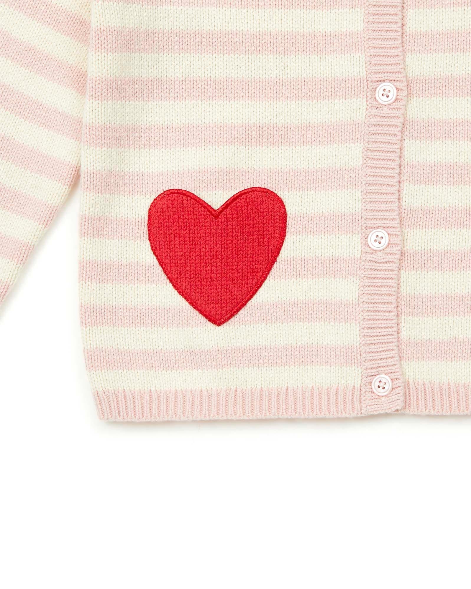 Cardigan Madeleine rose en tricot brodé coeur