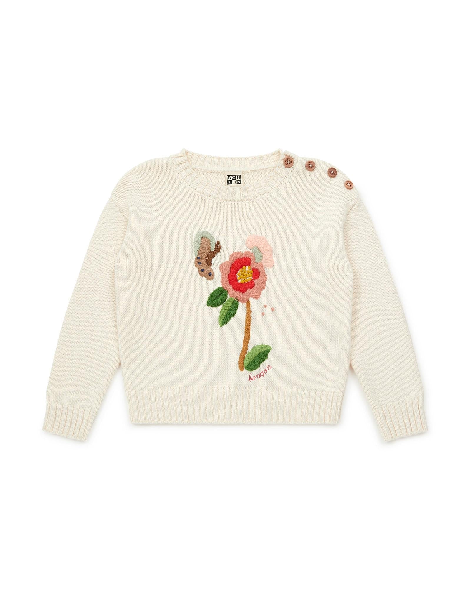 Pull beige en maille brodé