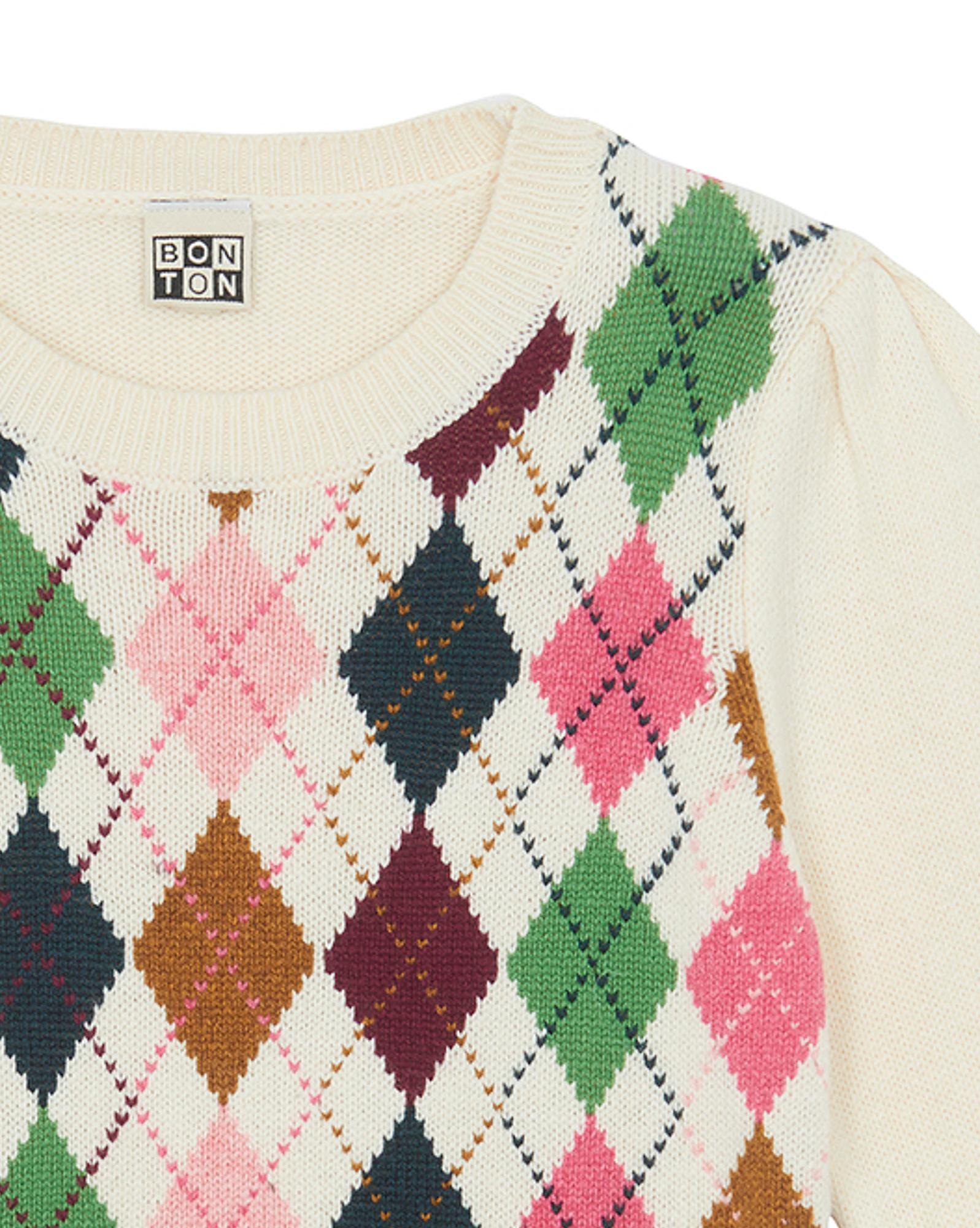 Pull Scotty beige en maille intersia