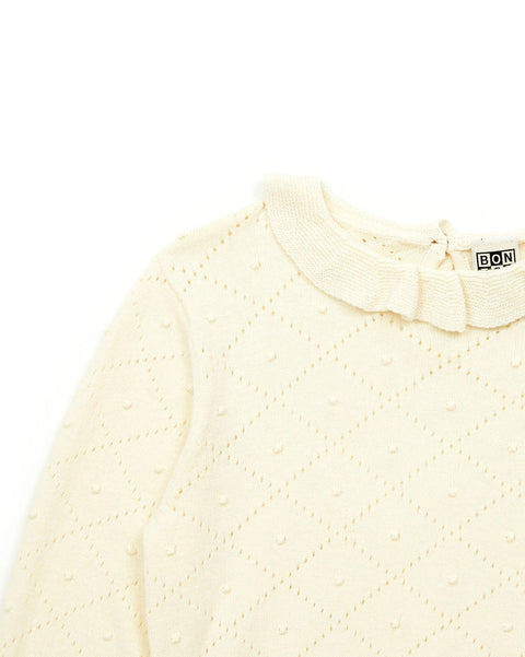 Sweater - Froufrou Beige in opening knitting - Image principale