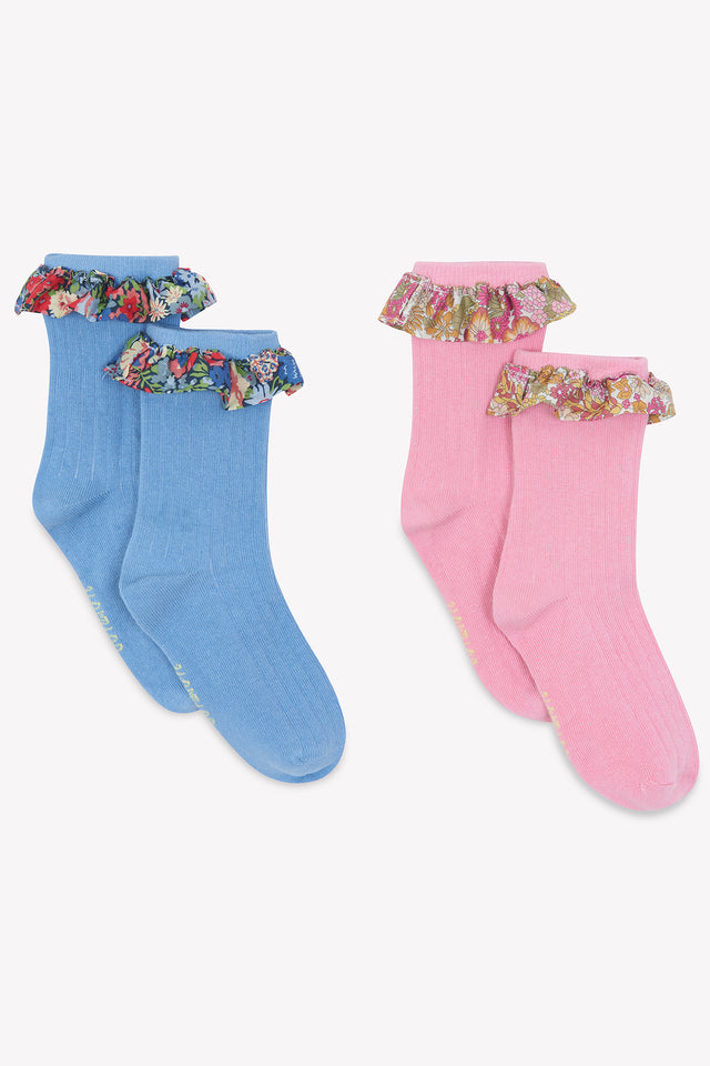 Lot 2 Chaussettes - Liberty roses/bleues court - Image principale