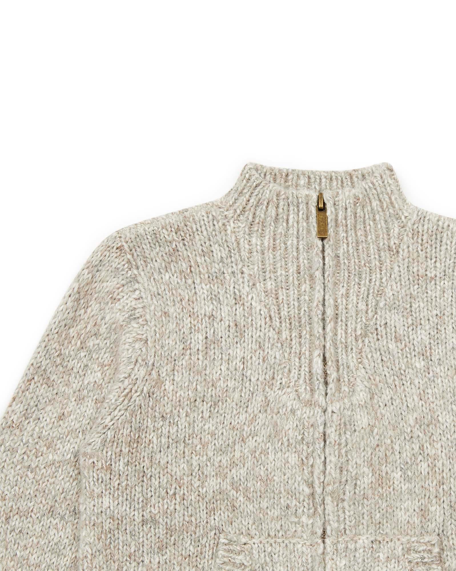 Cardigan col zippé beige en maille