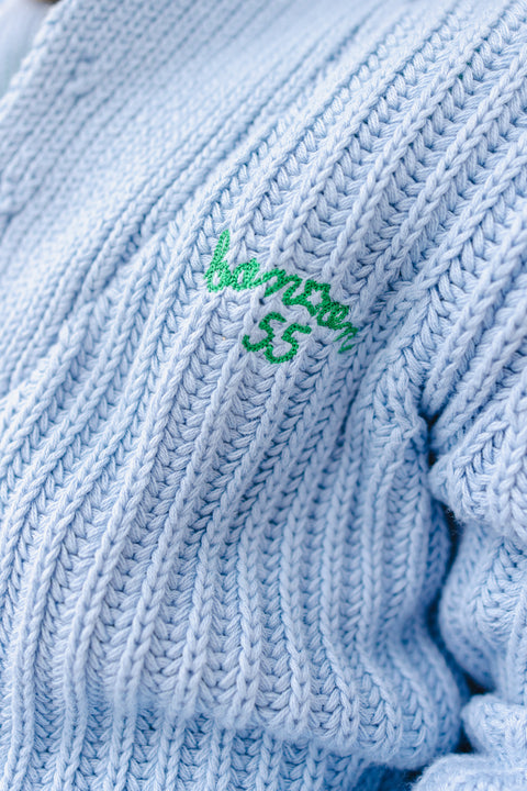 Gilet - Hubert bleu coton col châle authentique - Image principale