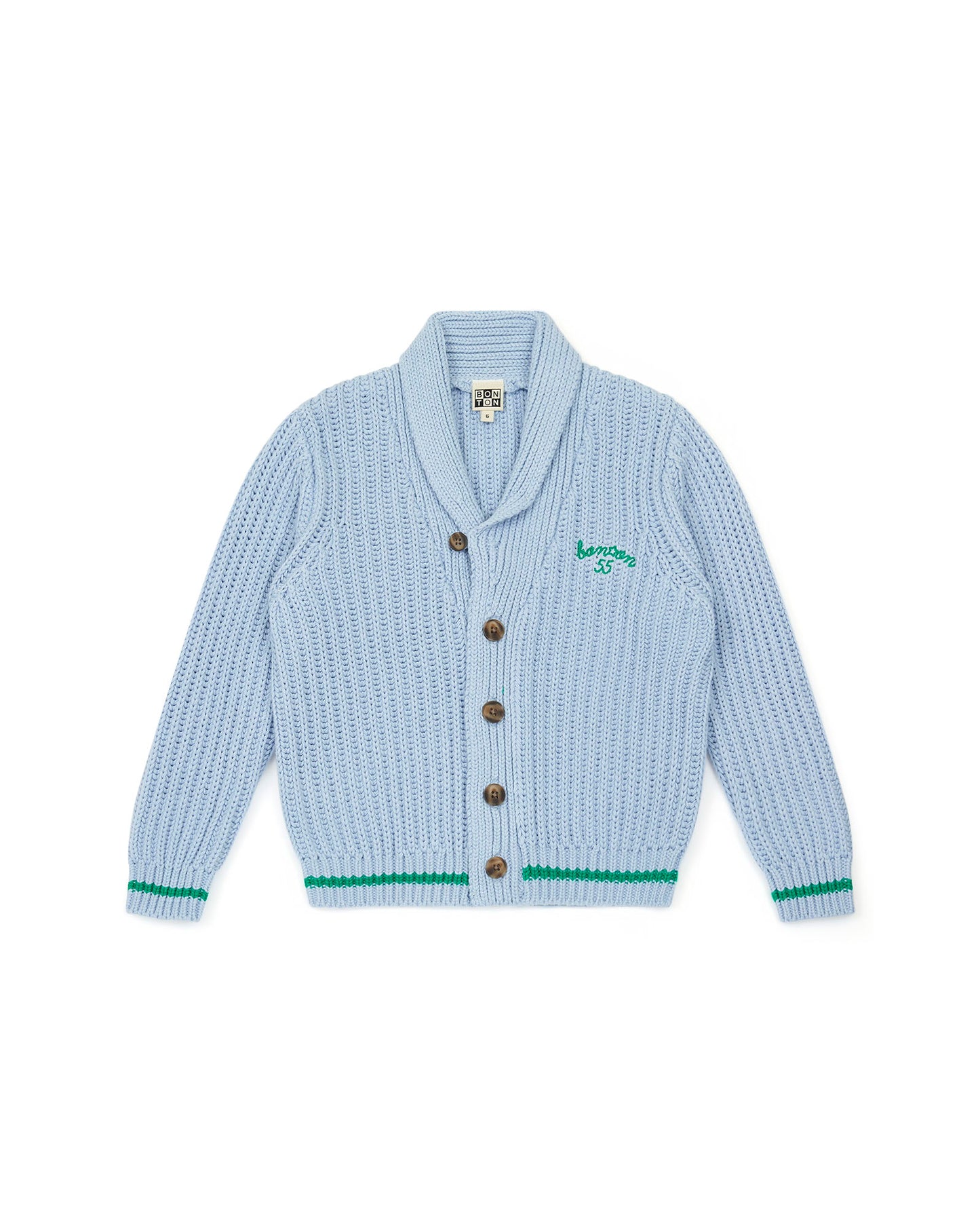 Gilet - Hubert bleu coton col châle authentique