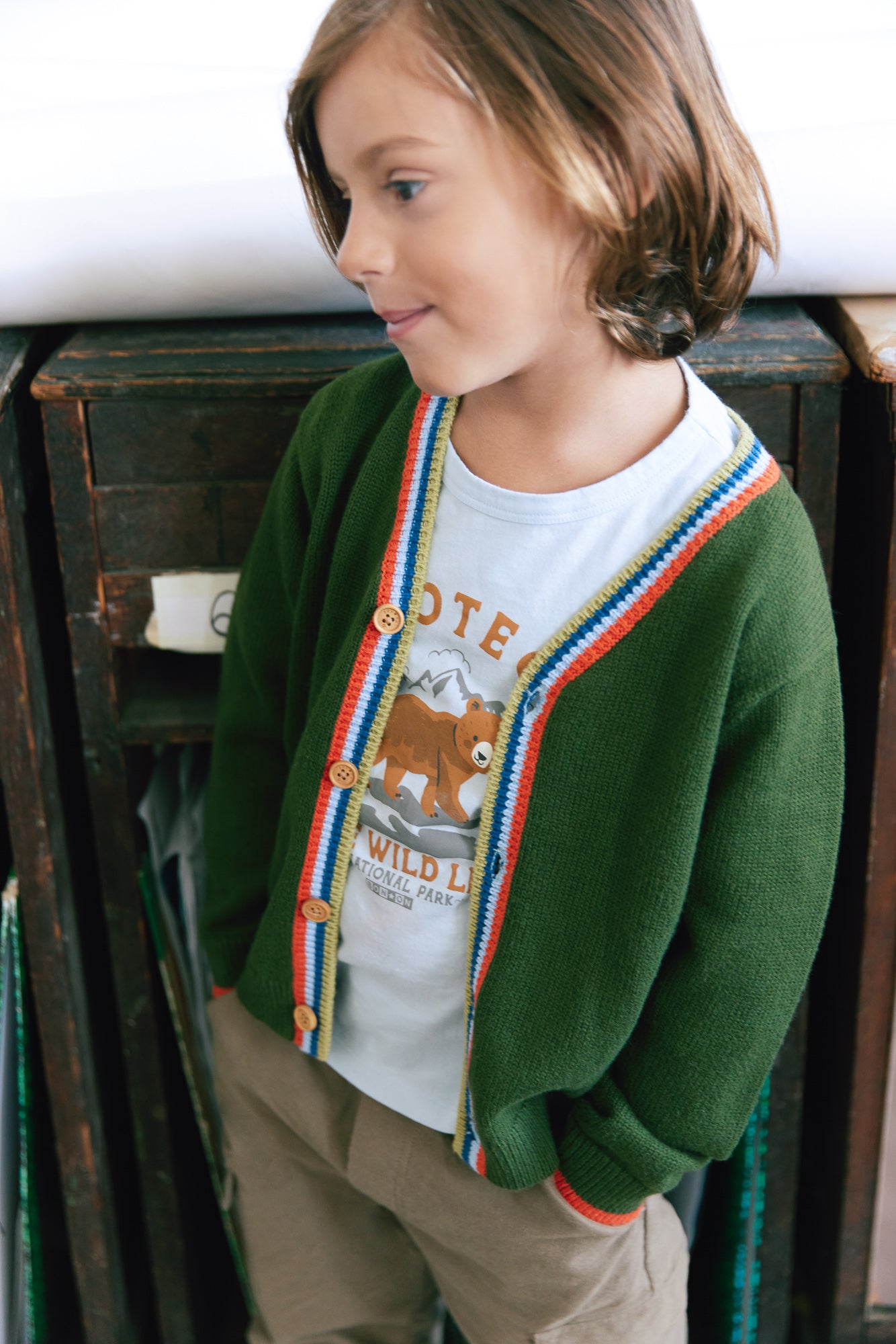 Cardigan - Tomy vert en coton