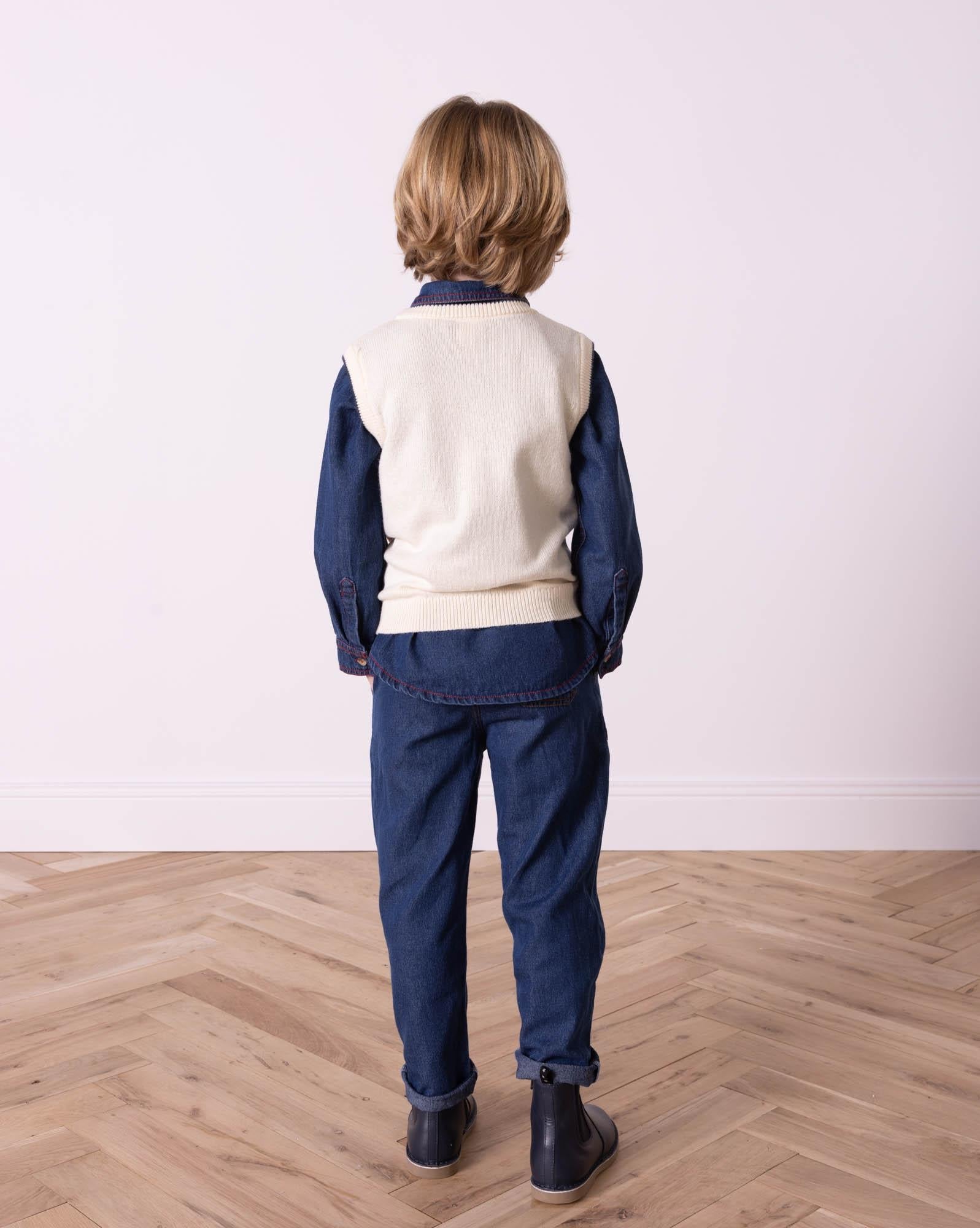 Cardigan Scotty beige sans manches en maille
