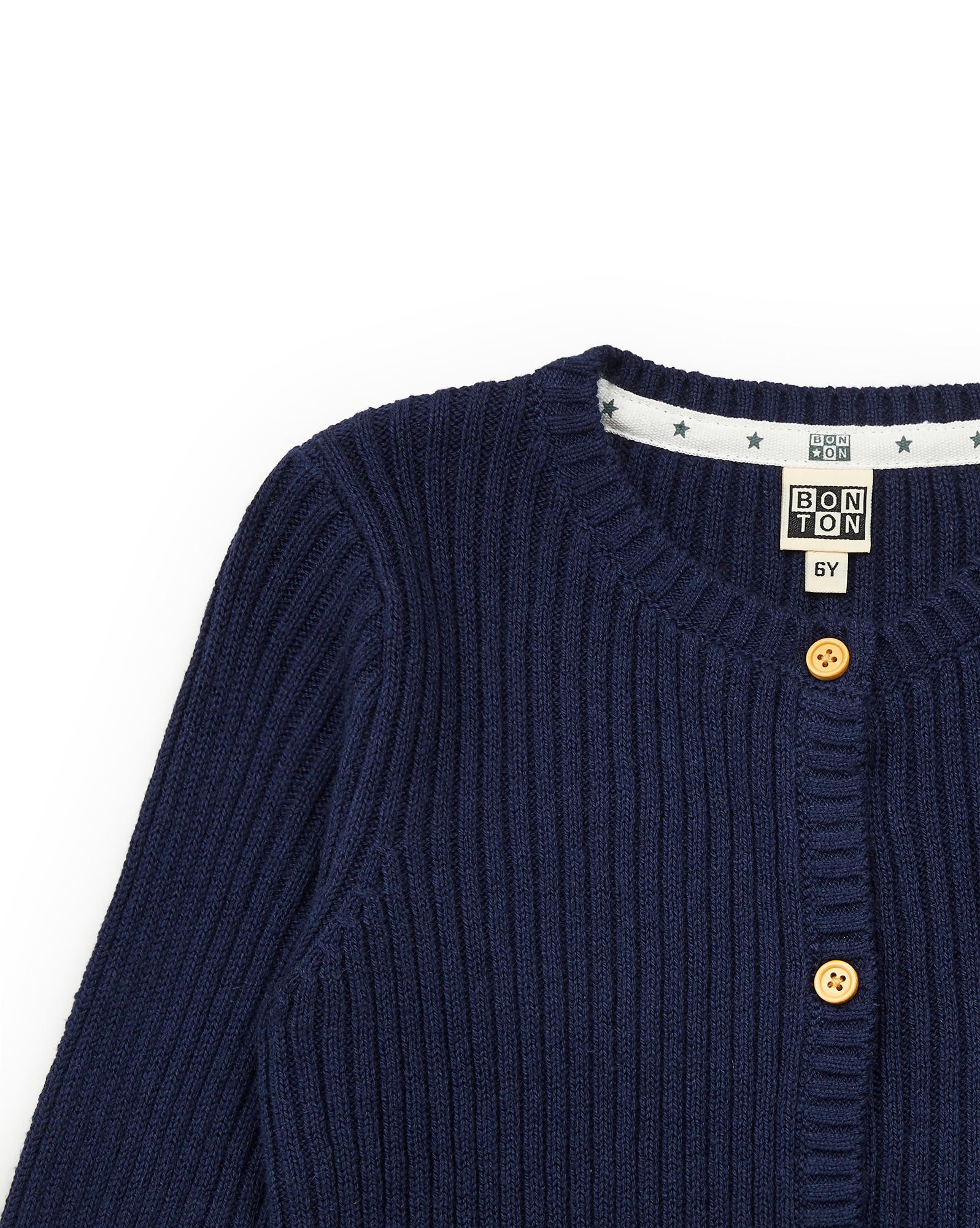Cardigan Mouton bleu en tricot côtes