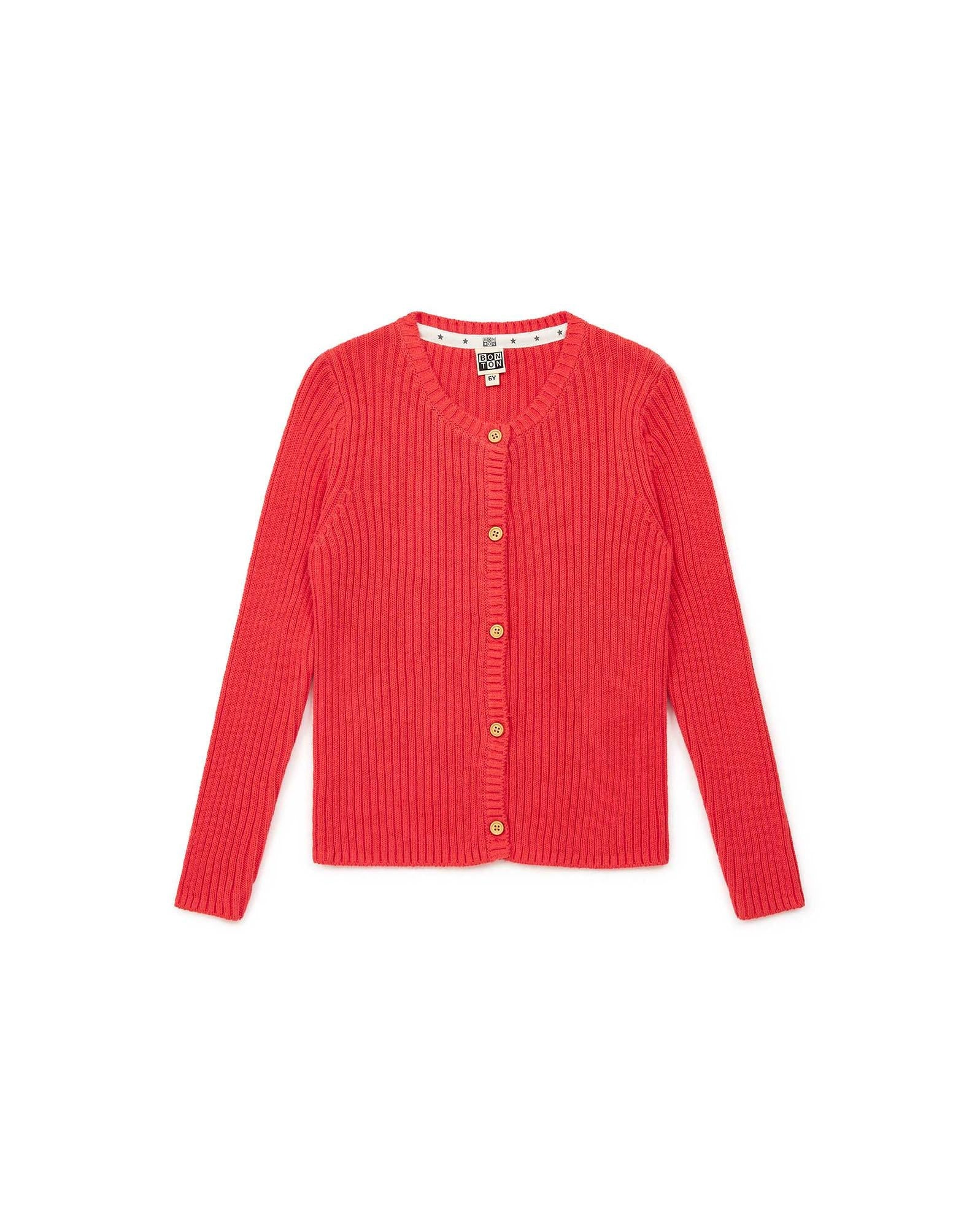 Cardigan Mouton rose en tricot côtes