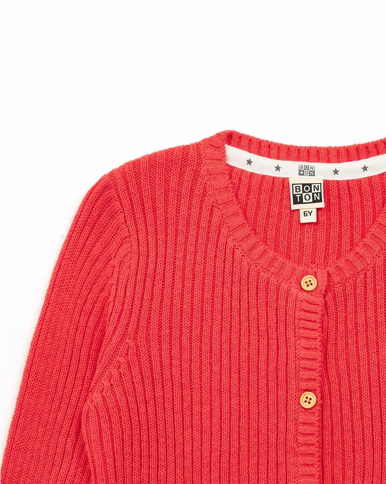 Cardigan Mouton rose en tricot côtes