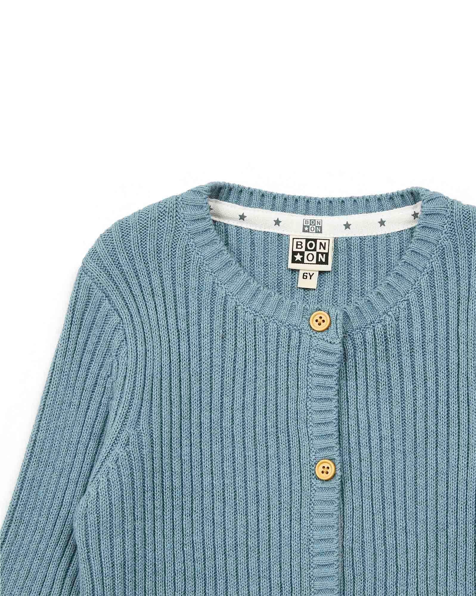 Cardigan Mouton bleu en maille côtelée