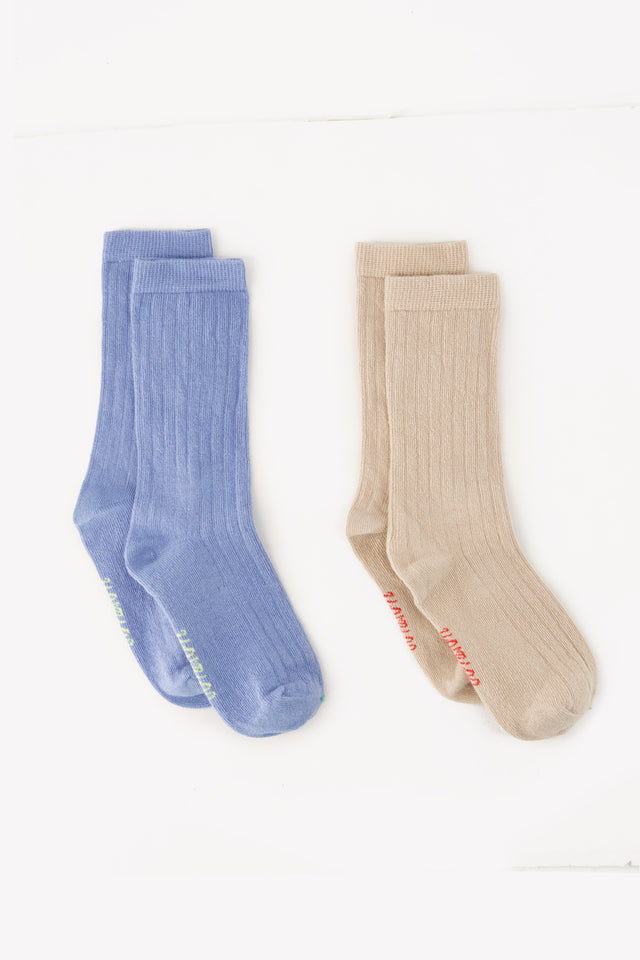 Lot 2 Chaussettes - Côtes beiges/bleues - Image principale