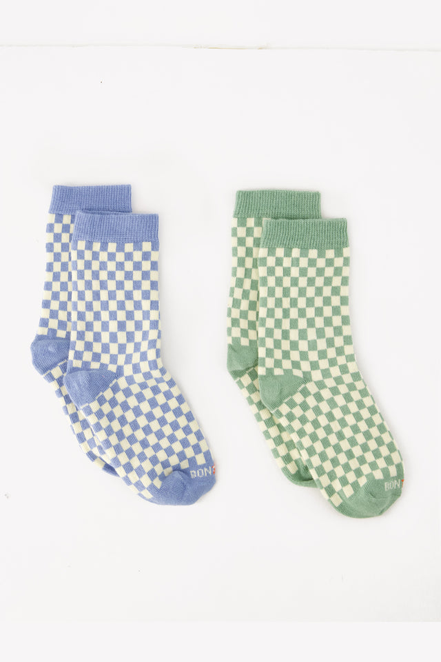 Lot 2 Socks - Blue/green checkerboard - Image principale